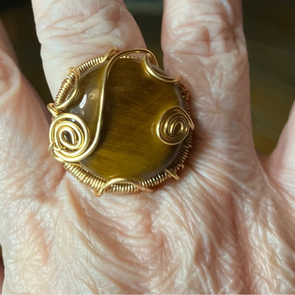 Large Statement Gold Wire Wrapped Ring - Picture 2 of 2